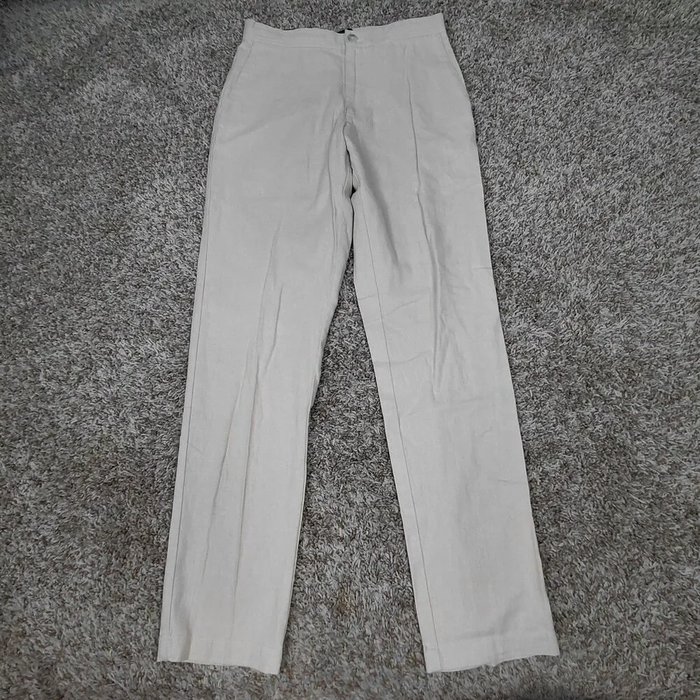 NEW Marc Anthony Linen Blend Pants Mens Small Beige Slim Fit Elastic Back